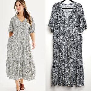 NWT Sonoma Black White Mini Floral Button Front Tiered Dress XXL